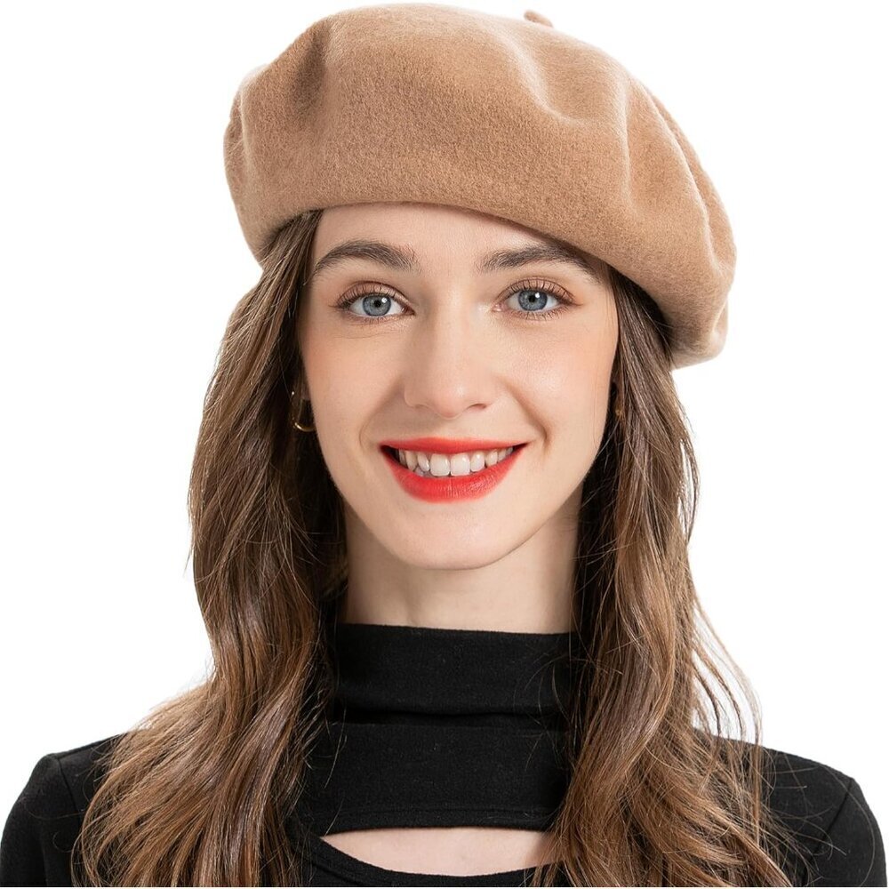 Wool French Beret Hat Solid Color Cap for Women Girls Classic Fashion